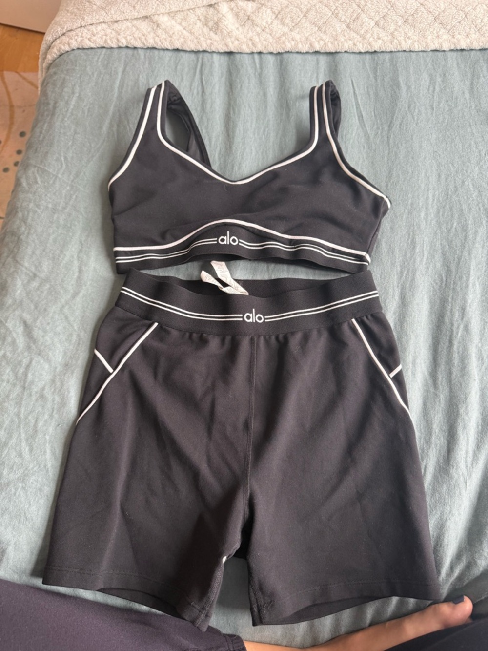 ALO Yoga Black Active Top and shorts